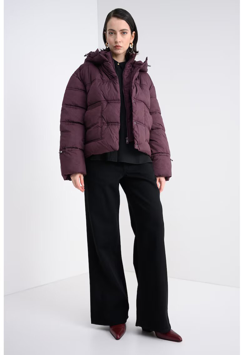 GUESS Geaca cu vatelina - monograma si gluga - Violet pruna