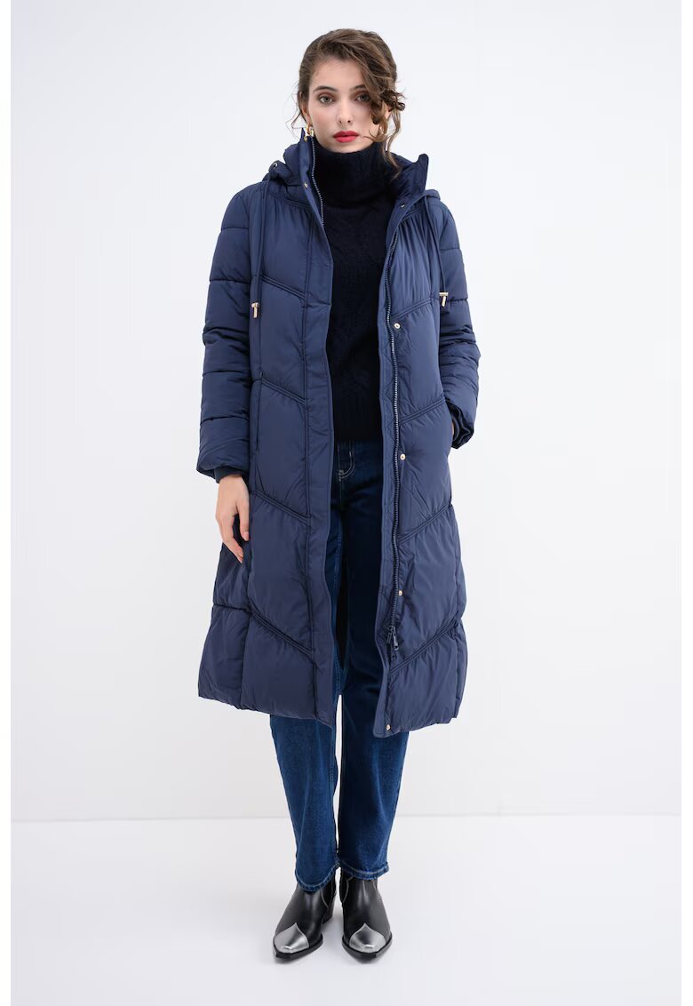 GUESS Geaca lunga cu gluga detasabila - Bleumarin