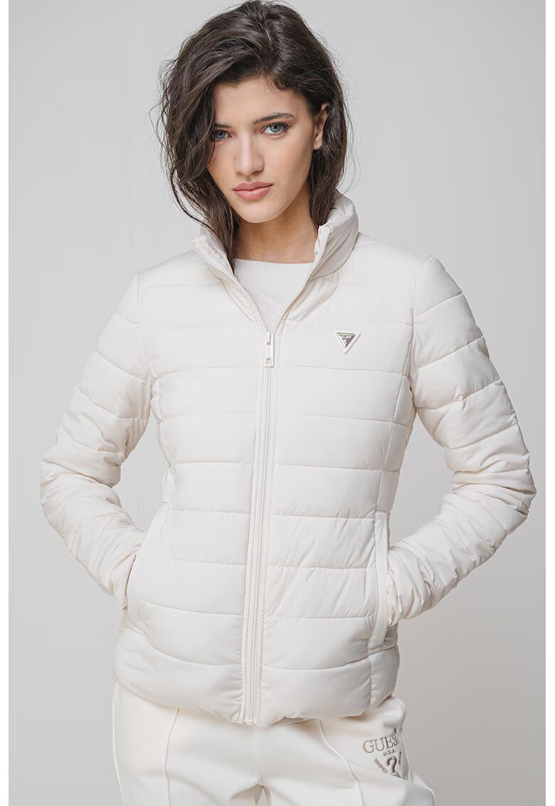 GUESS Geaca slim fit pentru fitness - Alb murdar