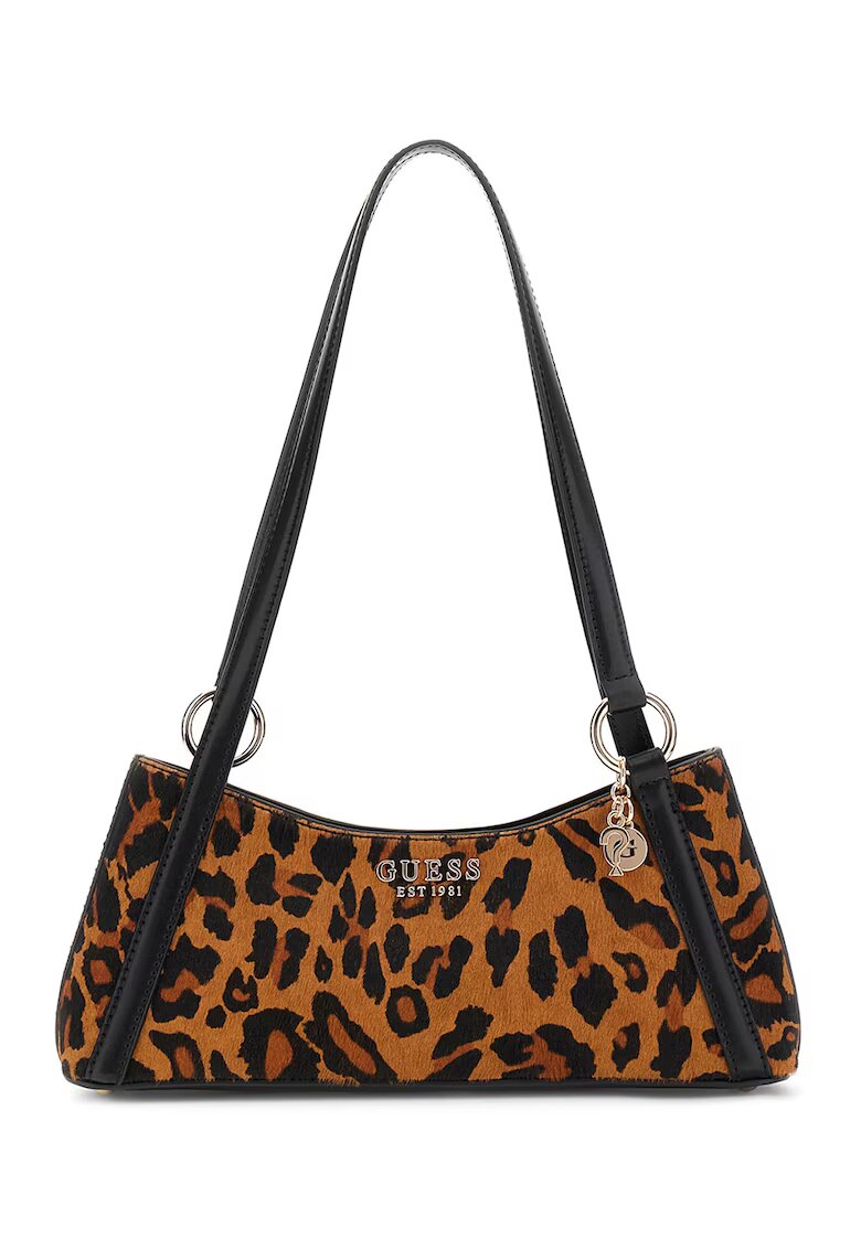GUESS Geanta baguetter de piele cu animal print - Maro inchis/Negru