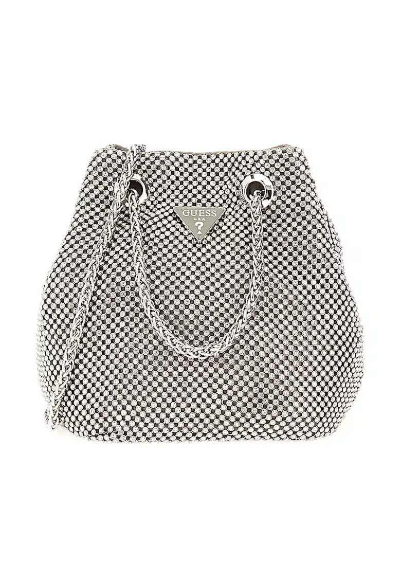 GUESS Geanta bucket cu logo - Argintiu