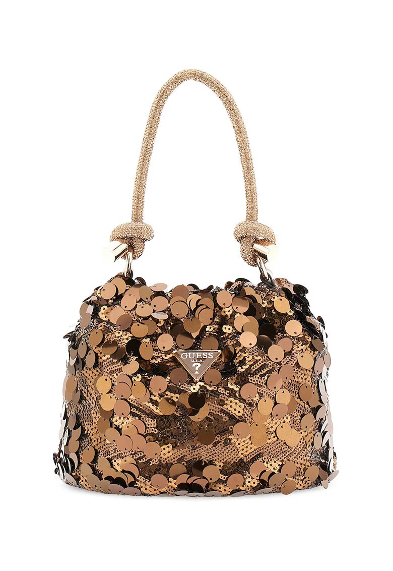 GUESS Geanta bucket cu paiete Holiday Shine - Bronz
