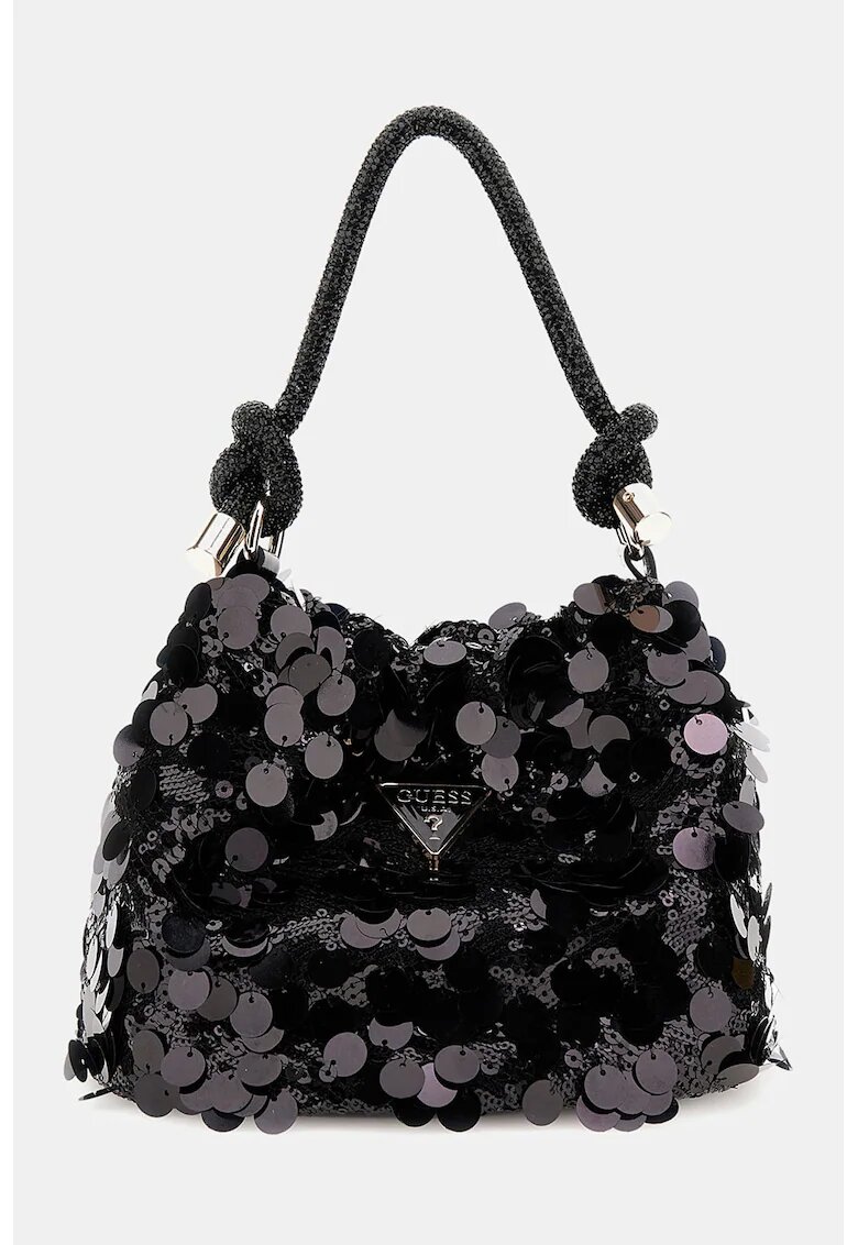 GUESS Geanta bucket cu paiete Holiday Shine - Negru