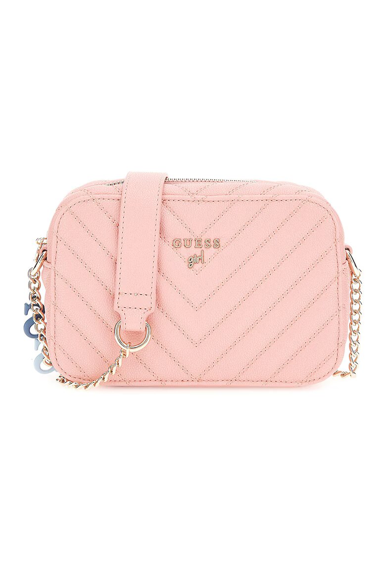GUESS Geanta crossbody cu aplicatie logo - Roz pastel