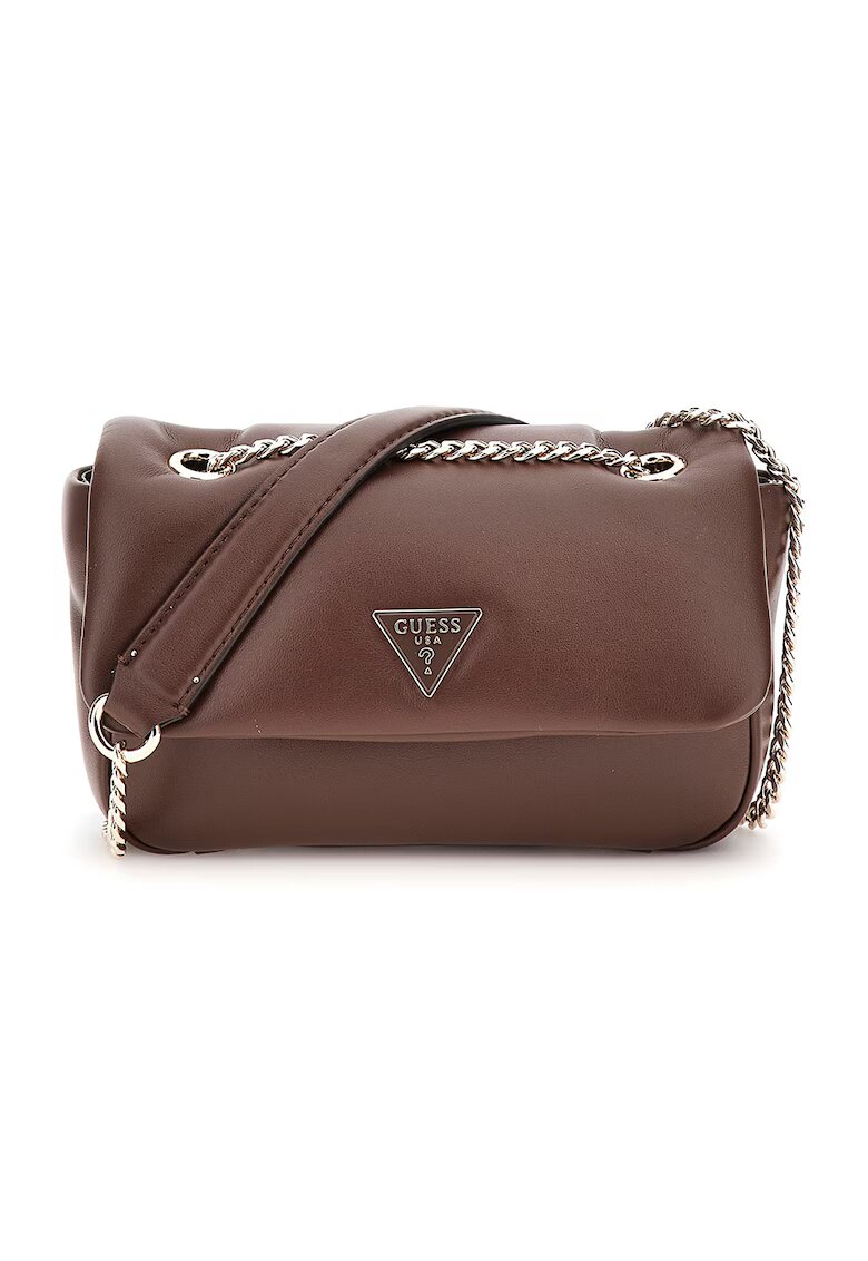 GUESS Geanta crossbody cu clapa si bareta din lant - Maro