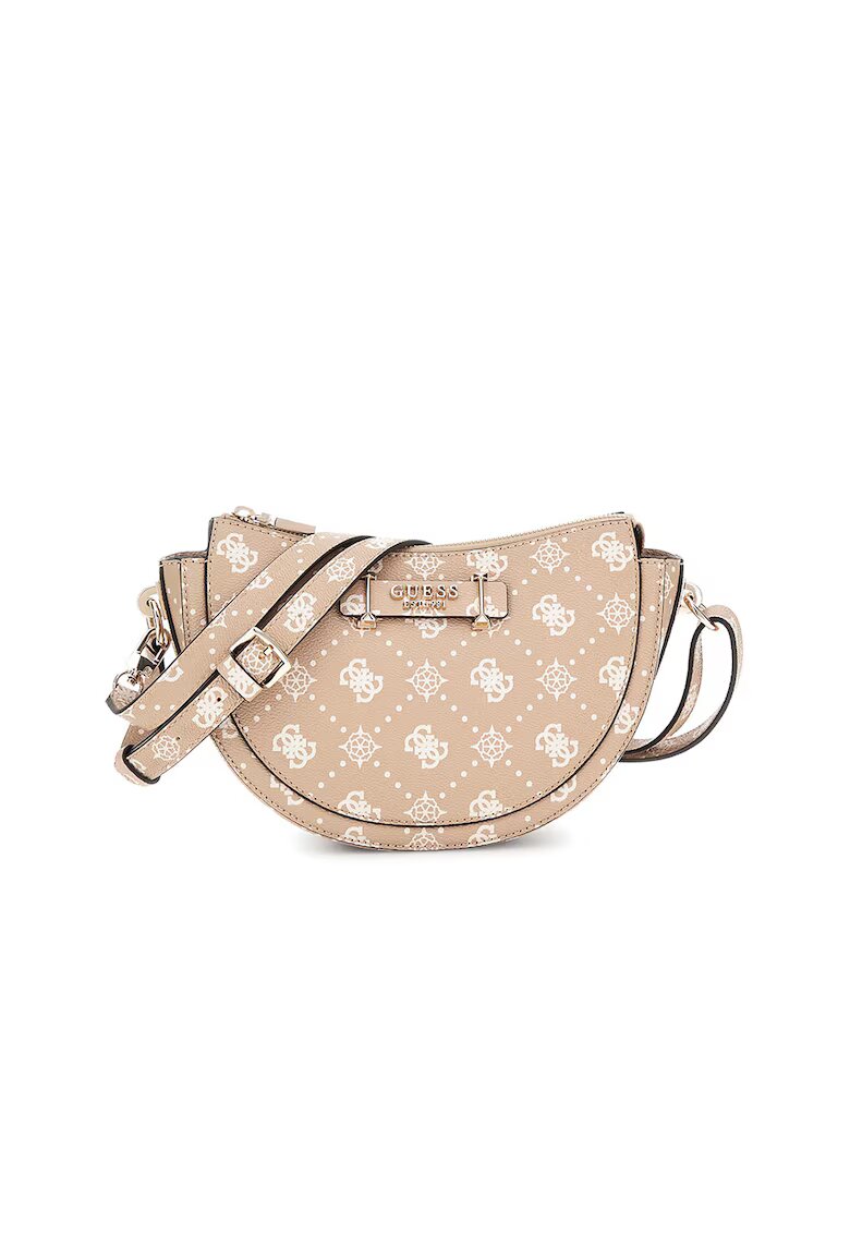 GUESS Geanta crossbody cu model monograma - Maro nisip/Alb murdar