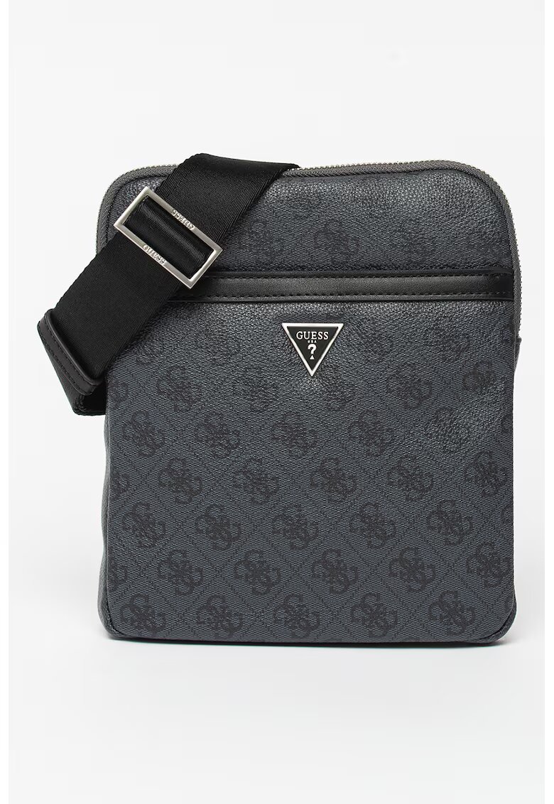 GUESS Geanta crossbody cu monograma Vezzola - Gri cenusiu/Gri inchis