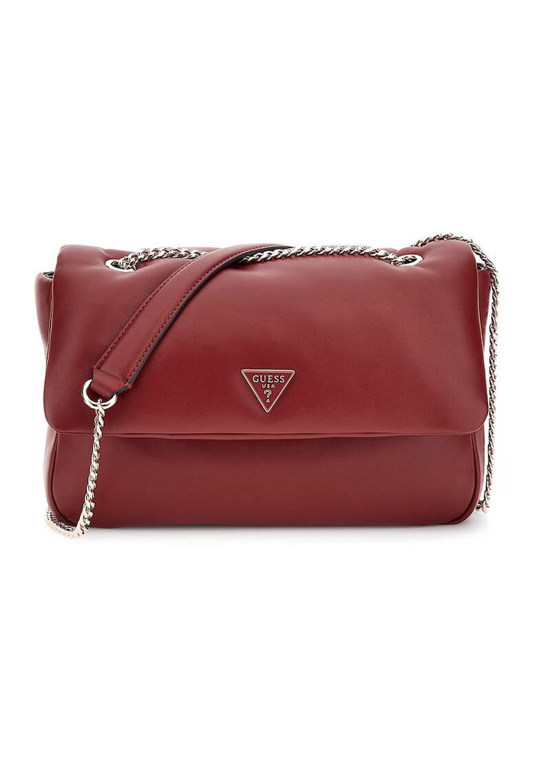 GUESS Geanta crossbody de piele ecologica cu bareta din lant - Rosu inchis