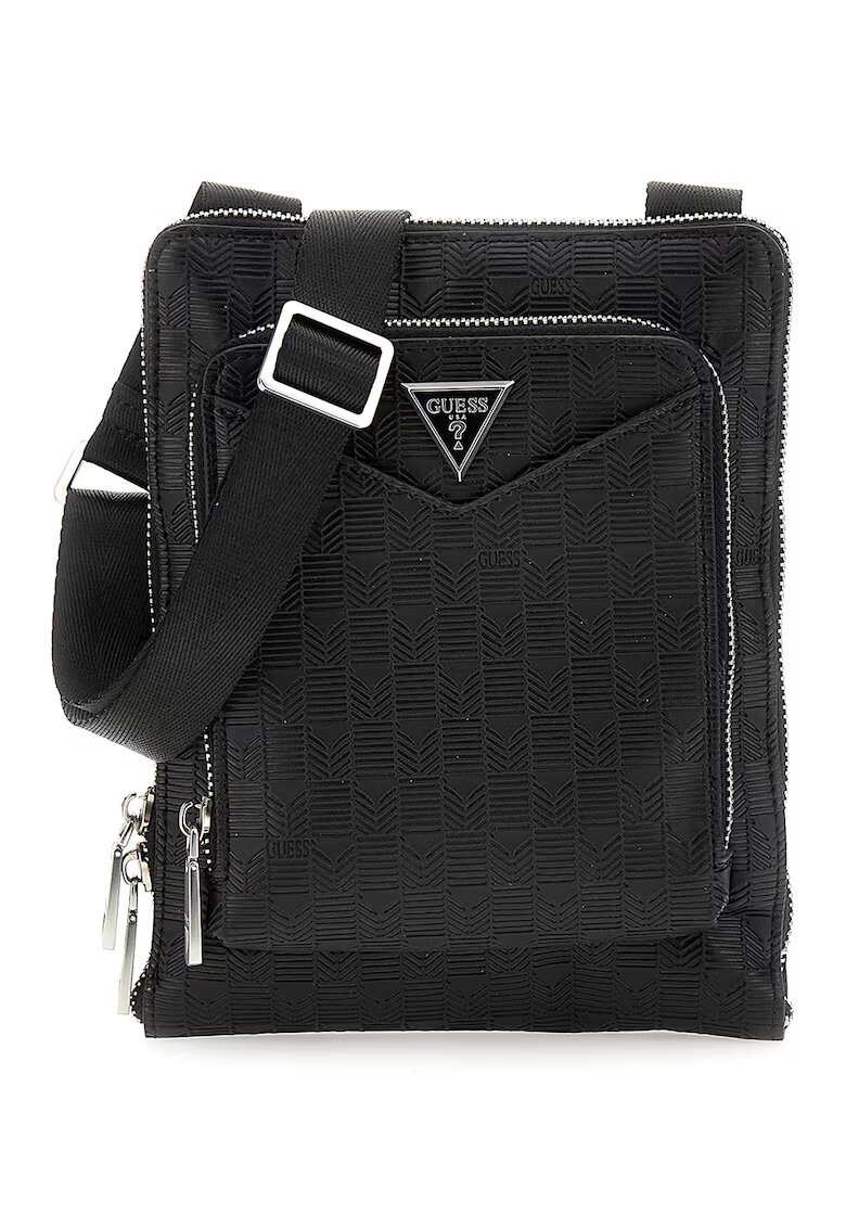 GUESS Geanta crossbody de piele ecologica cu buzunare frontal cu fermoar Siena - Negru