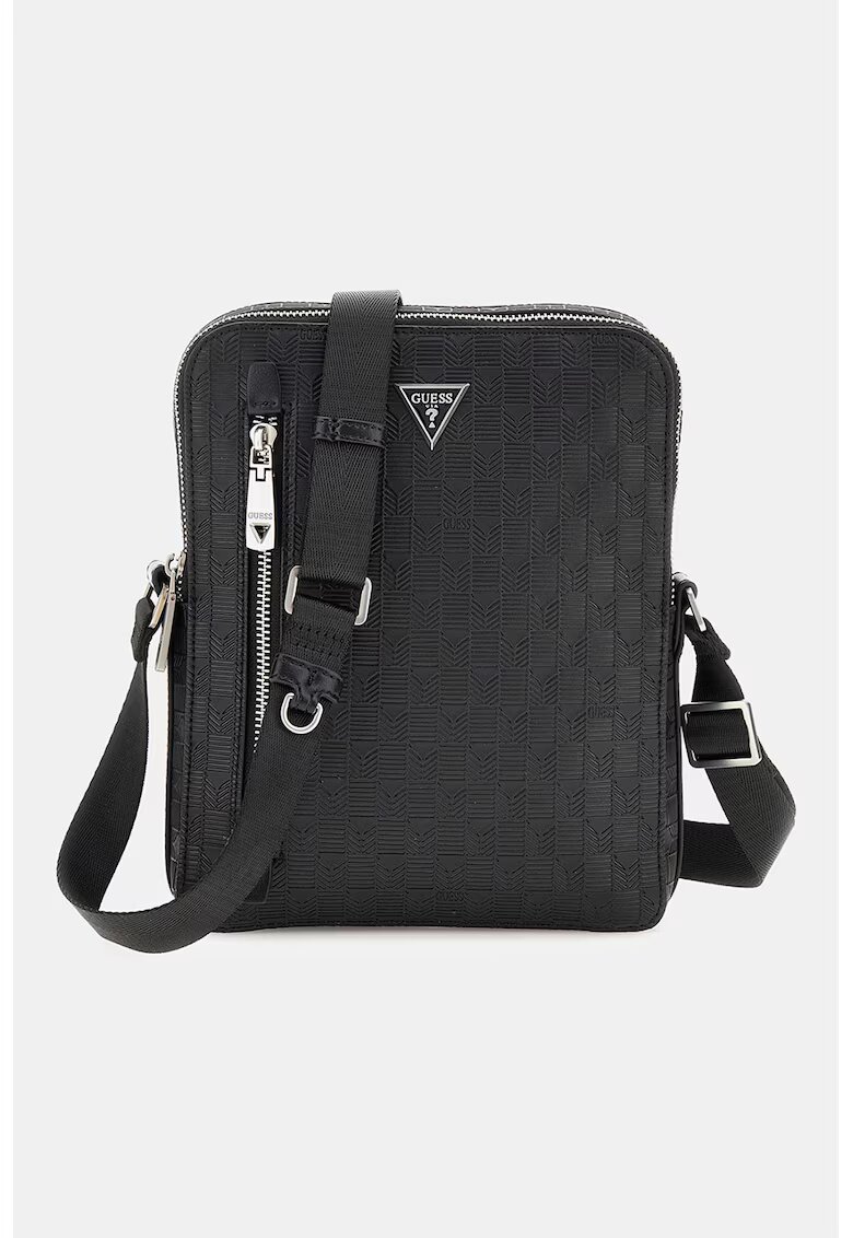 GUESS Geanta crossbody din piele ecologica cu logo - Negru/Gri inchis