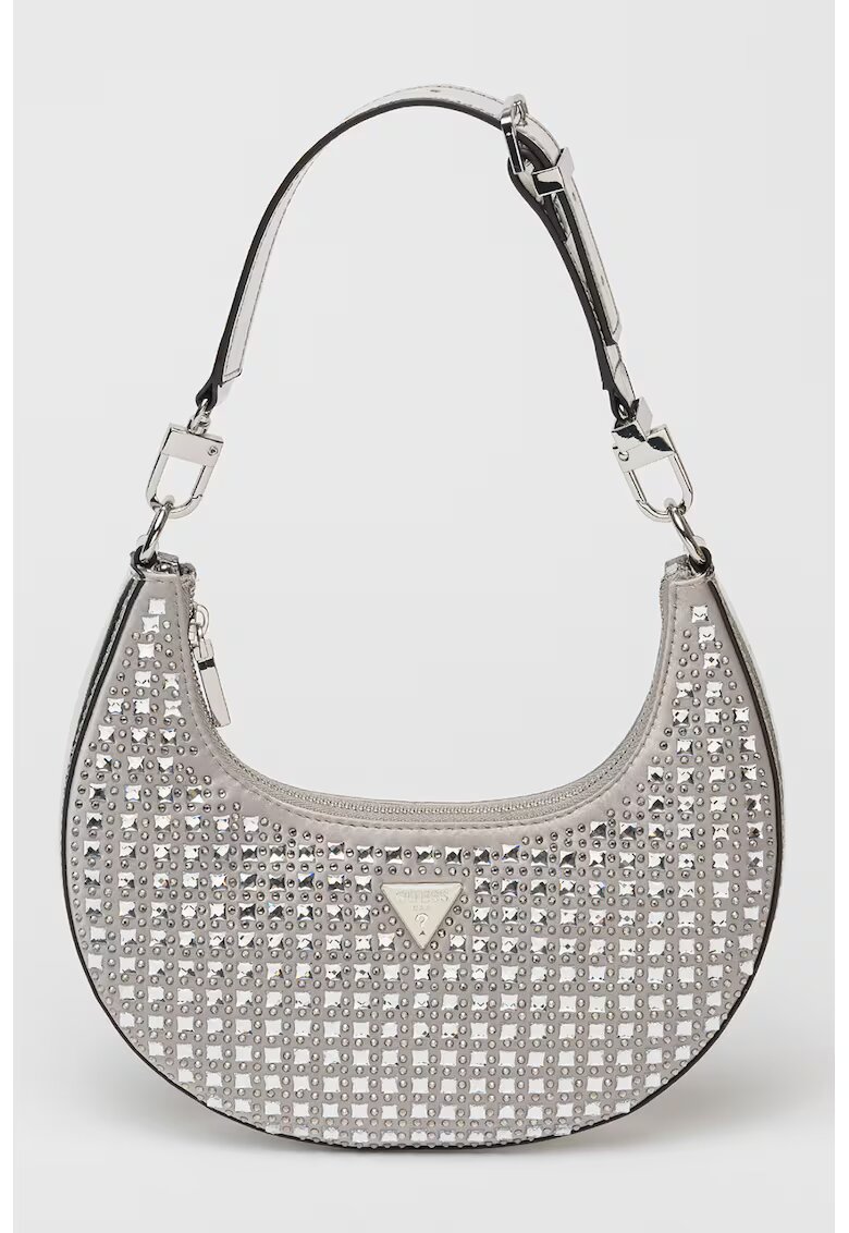 GUESS Geanta cu strasuri - in forma de semiluna - Alb/Gri