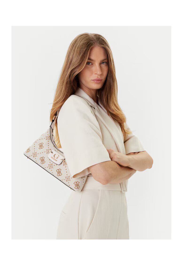 GUESS Geanta dama Neda OFF WHITE LOGO - material textil - dimensiuni universale