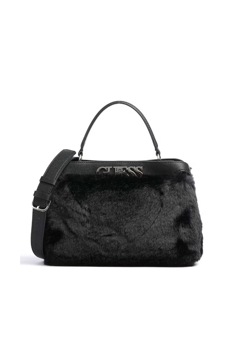 GUESS Geanta de mana Gwen Turnlock Satchel - negru