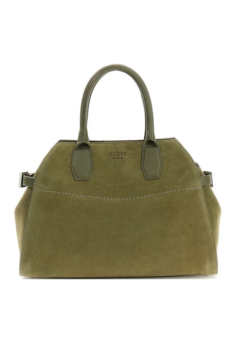 GUESS Geanta de piele intoarsa cu maner Liza - Verde sparanghel