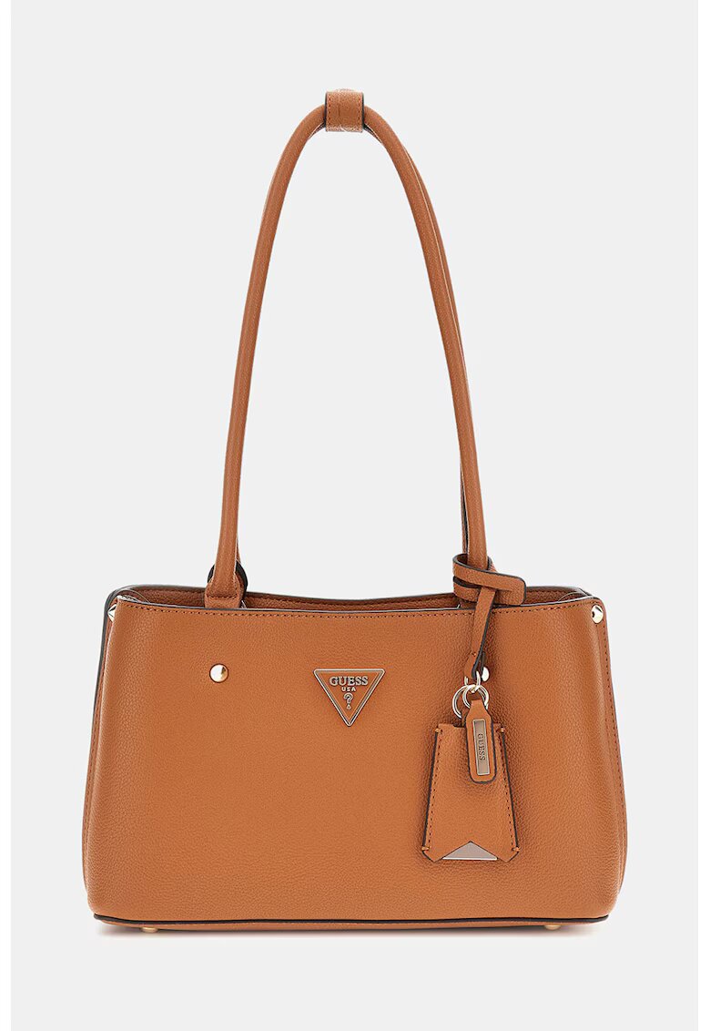 GUESS Geanta din piele ecologica cu bareta de umar si accesoriu logo - Maro scortisoara