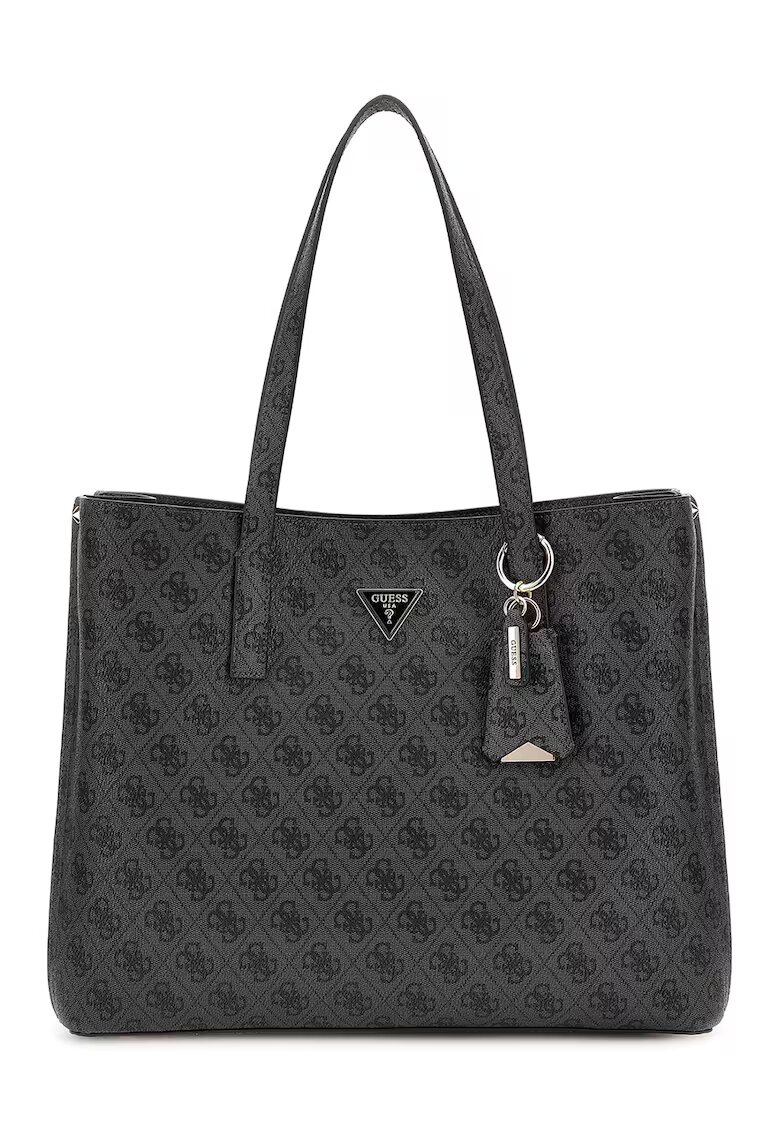 GUESS Geanta din piele ecologica cu bareta de umar si logo Meridian - Gri inchis