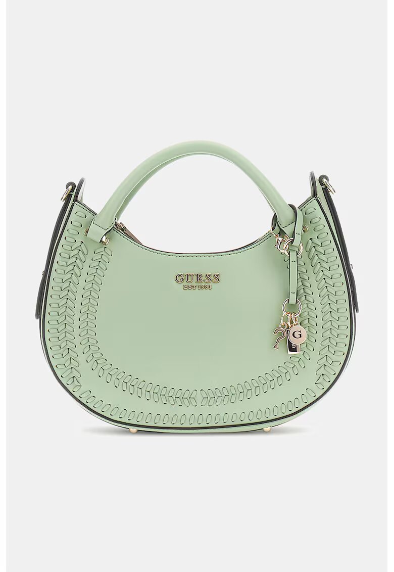 GUESS Geanta din piele ecologica cu bareta de umar si talismane - Verde deschis