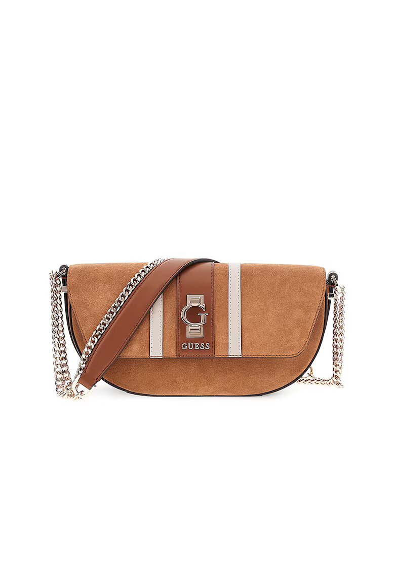 GUESS Geanta din piele intoarsa cu bareta de umar si logo - Caramel