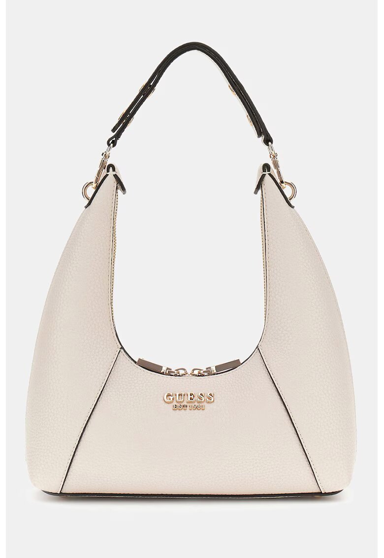 GUESS Geanta hobo cu aplicatie logo - Alb murdar