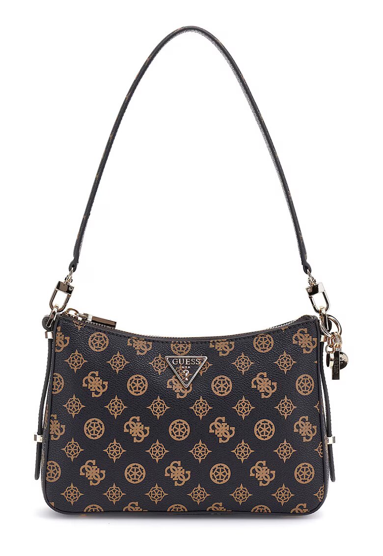 GUESS Geanta mica de umar cu model - Negru stins/Caramel