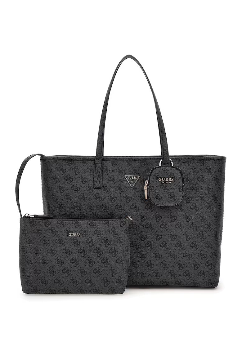 GUESS Geanta shopper cu model monograma si etuiuri detasabile - Gri inchis