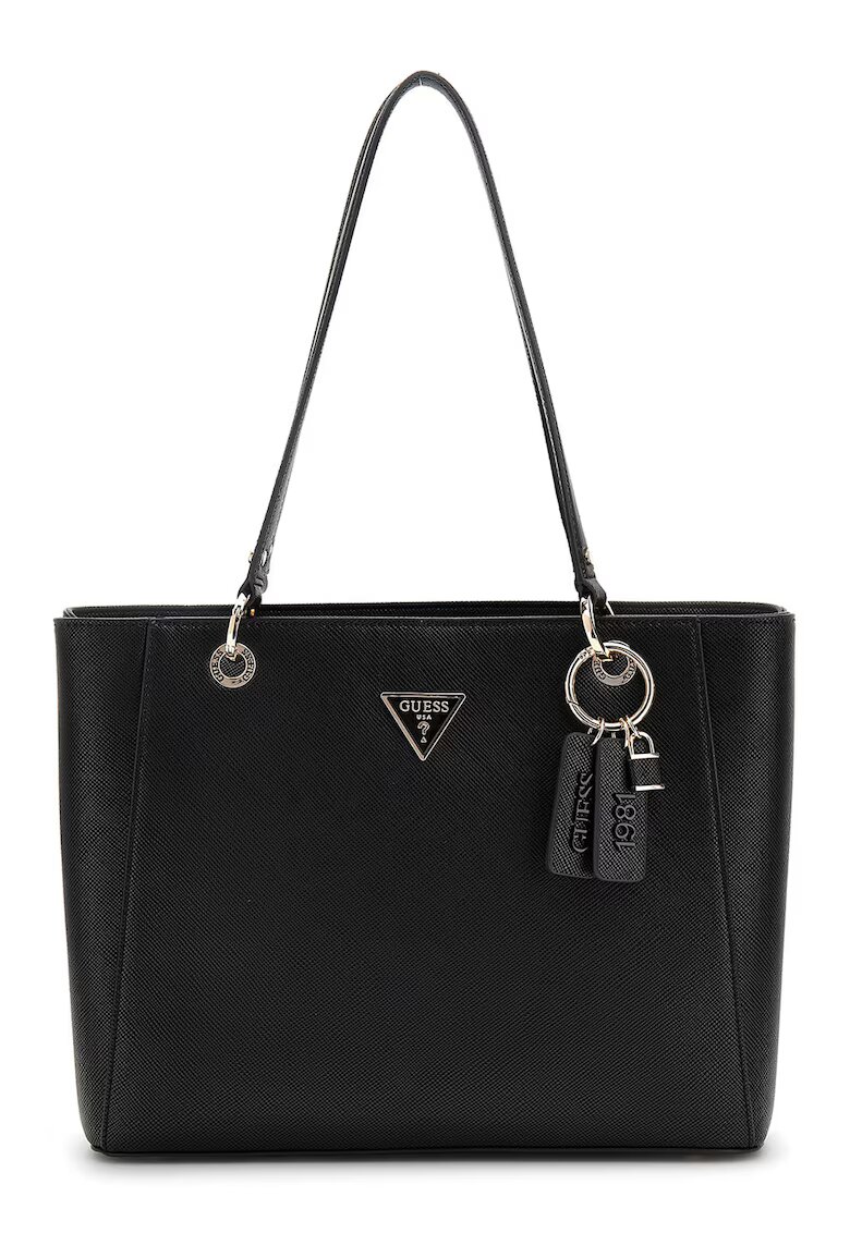GUESS Geanta tote din piele ecologica cu pandantiv logo Noelle - Negru