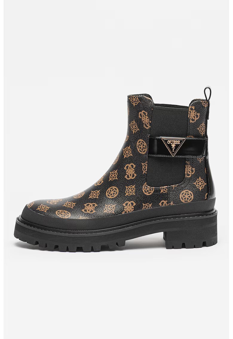 GUESS Ghete Chelsea de piele ecologica cu logo - Negru/Maro