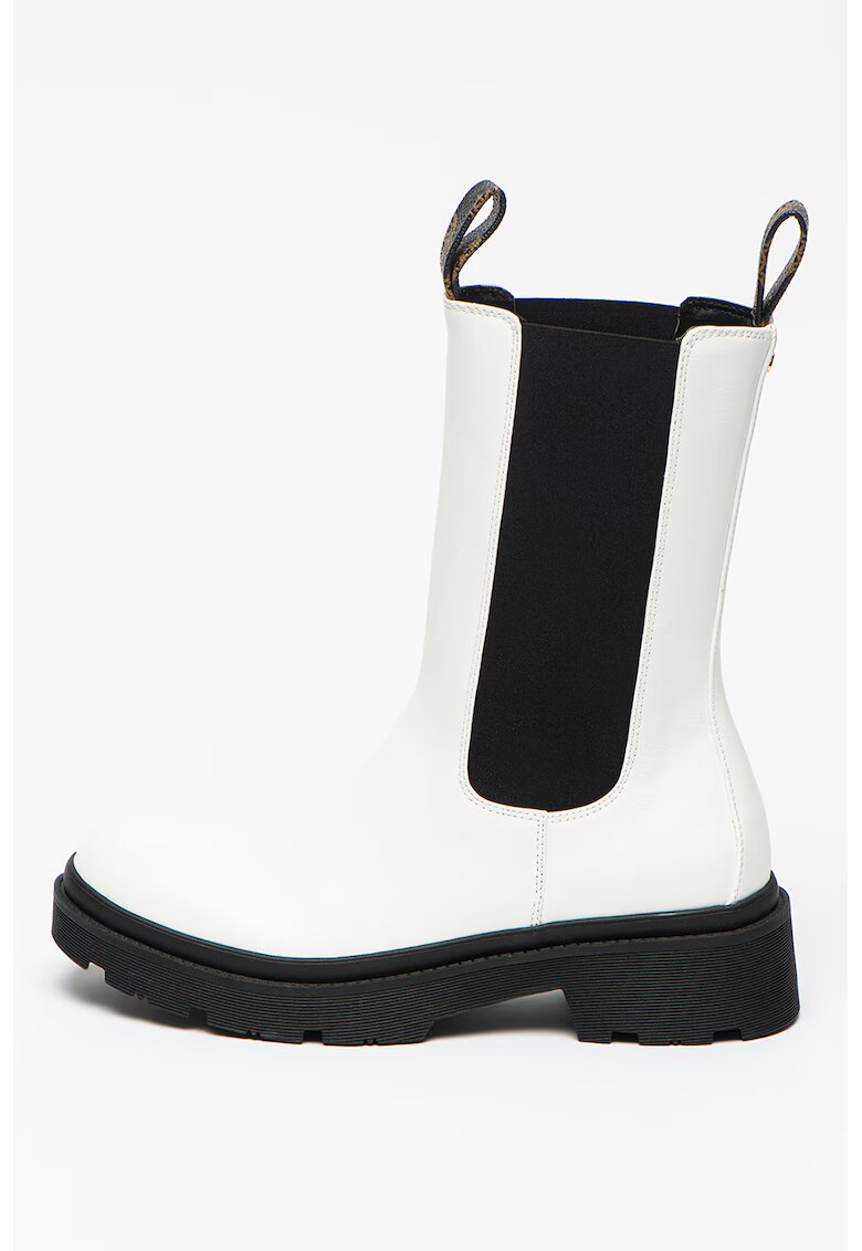 GUESS Ghete Chelsea medii din piele ecologica - Alb/Negru