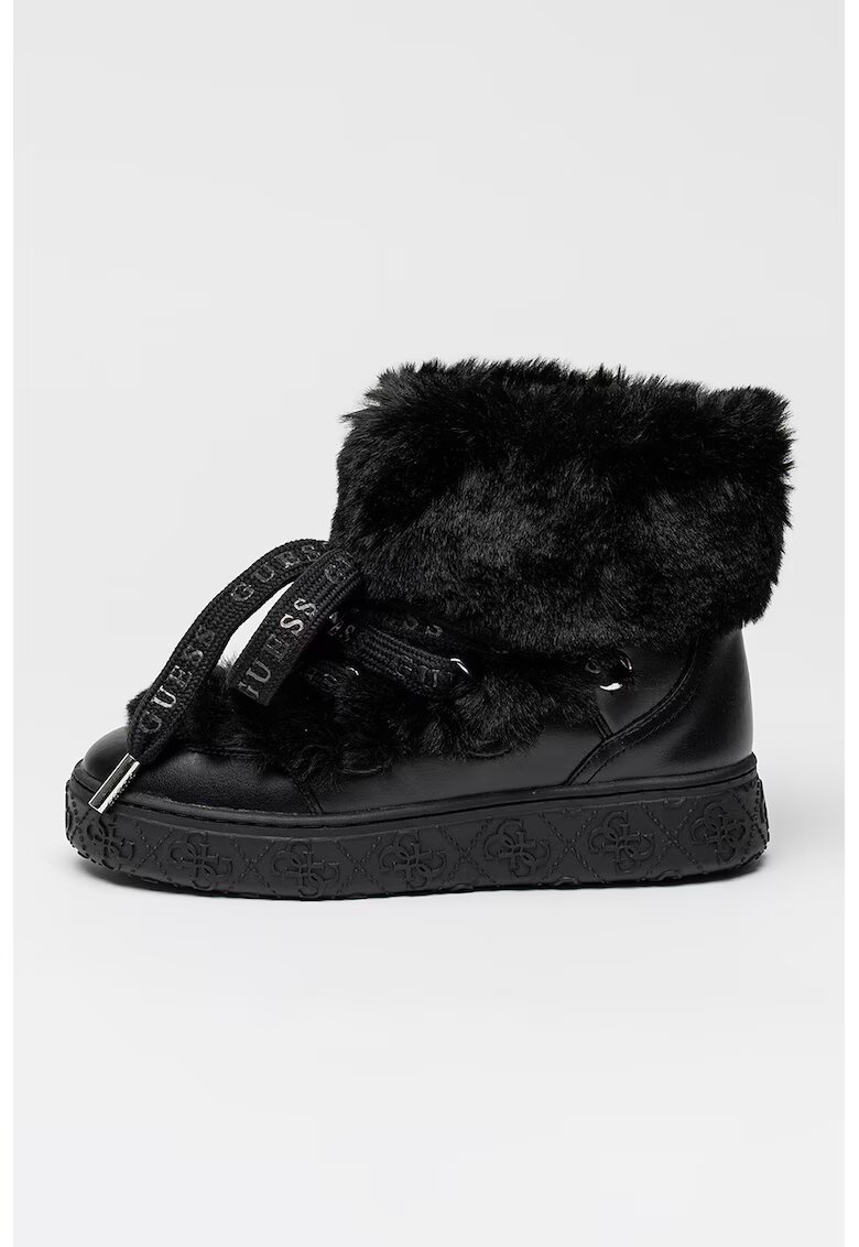 GUESS Ghete de piele ecologica cu garnituri de blana sintetica - Negru