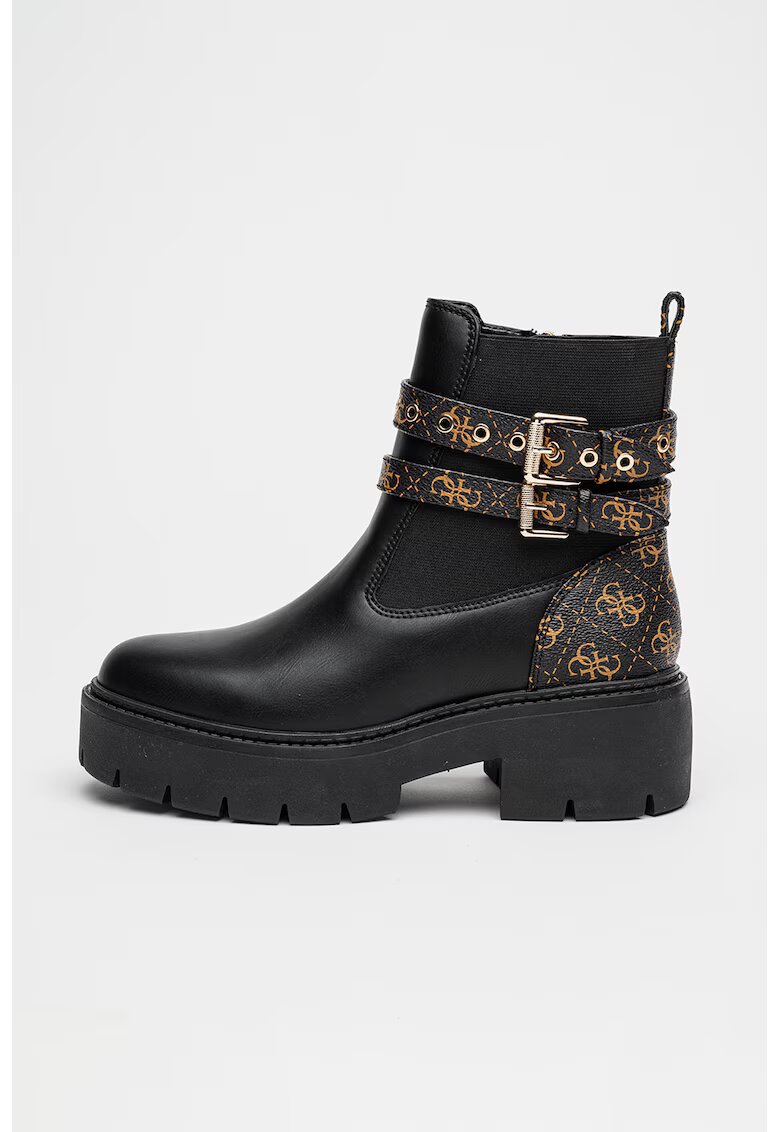 GUESS Ghete de piele ecologica cu garnituri logo - Negru/Maro