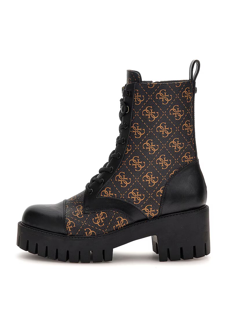 GUESS Ghete de piele ecologica cu logo - Maro inchis/Caramel