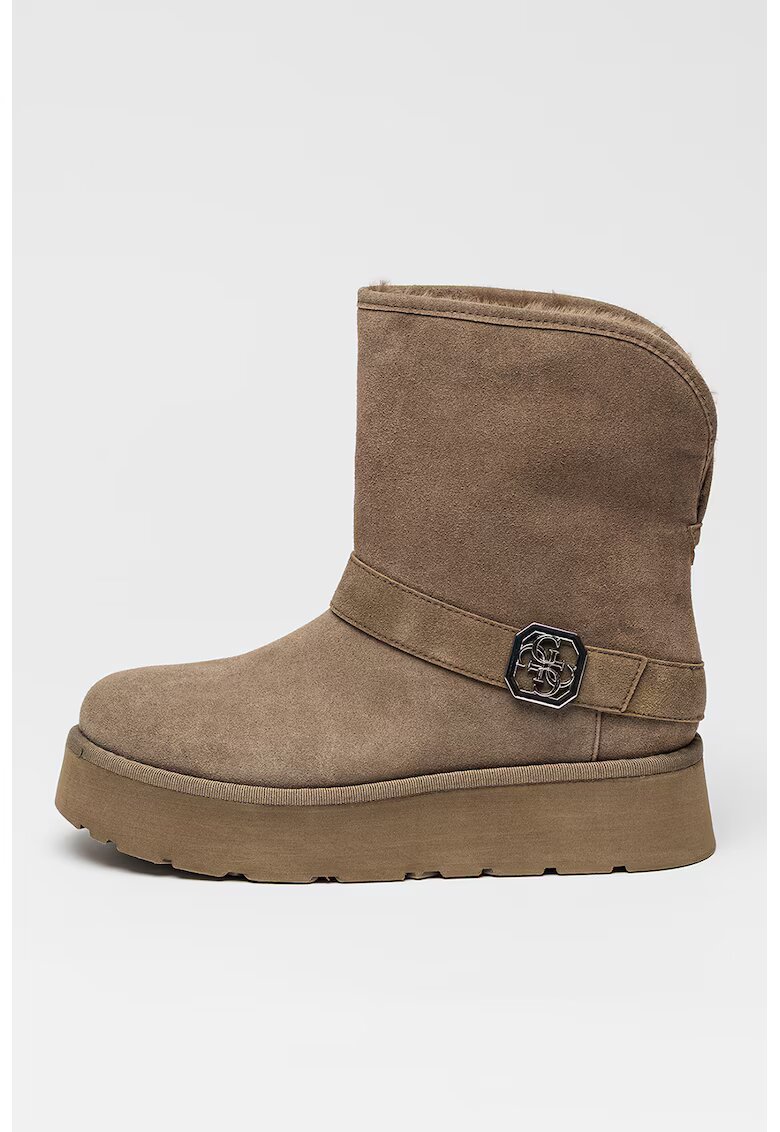 GUESS Ghete slip-on de piele intoarsa ecologica cu captuseala de blana sintetica - Kaki