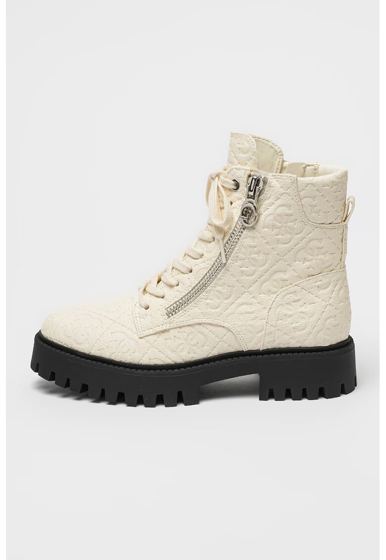 GUESS Ghete texturate de piele Fiona - Alb fildes