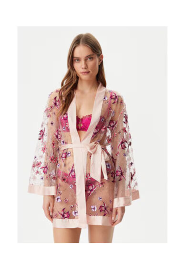 GUESS Halat de baie semitrasnparent cu detalii florale