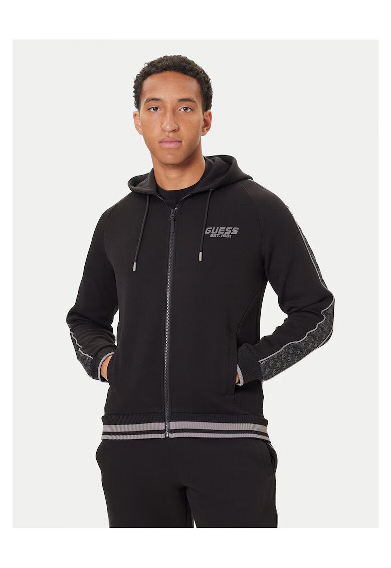 GUESS Hanorac barbati negru - model cu fermoar si gluga