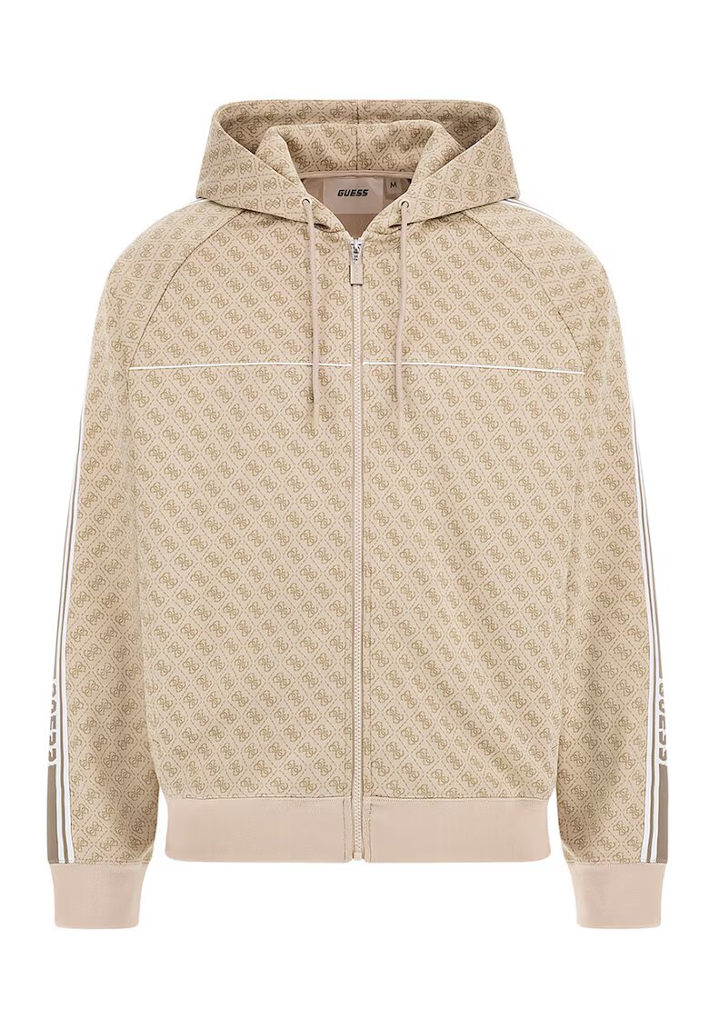 GUESS Hanorac cu fermoar si model monograma - pentru fitness - Alb/Maro nisip