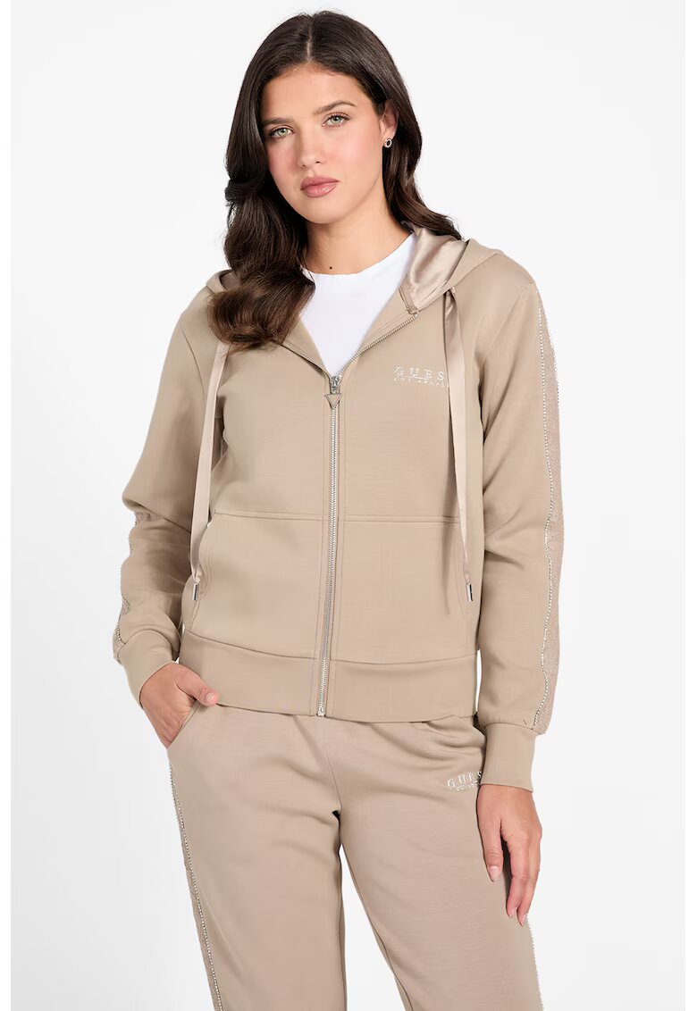 GUESS Hanorac cu fermoar si model uni - Maro camel