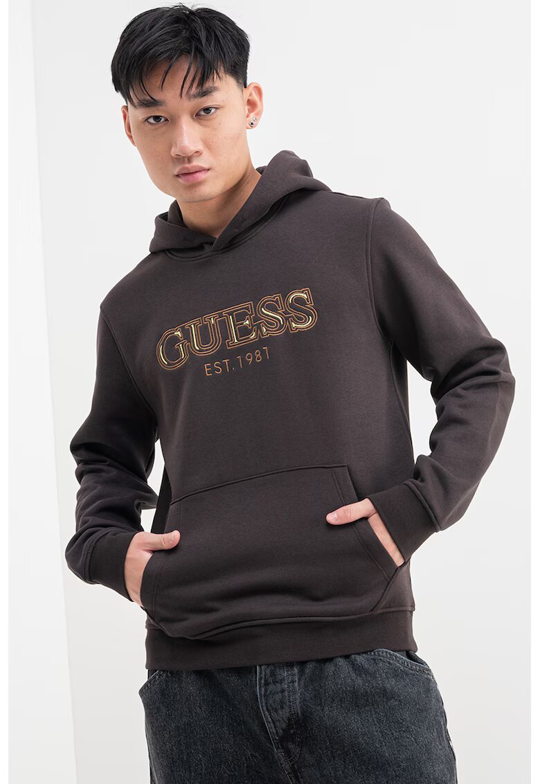 GUESS Hanorac cu logo brodat - Maro inchis/Galben sofran/Verde fistic
