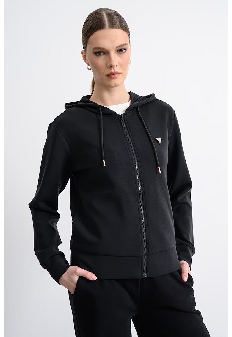 GUESS Hanorac din amestec de modal cu aplicatie logo discreta si fermoar - Negru