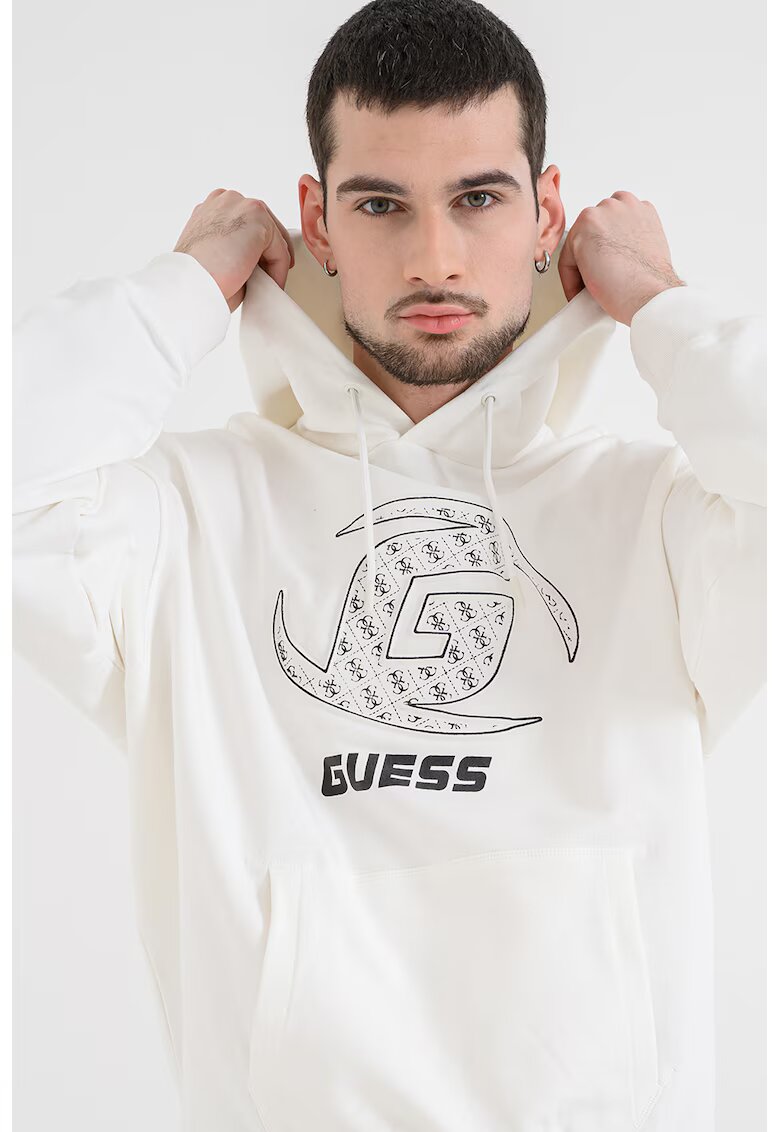 GUESS Hanorac lejer de bumbac pentru antrenament - Alb/Negru stins