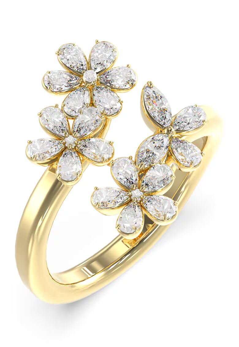 GUESS Inel din otel inoxidabil cu flori Lily Multi - Auriu/Argintiu