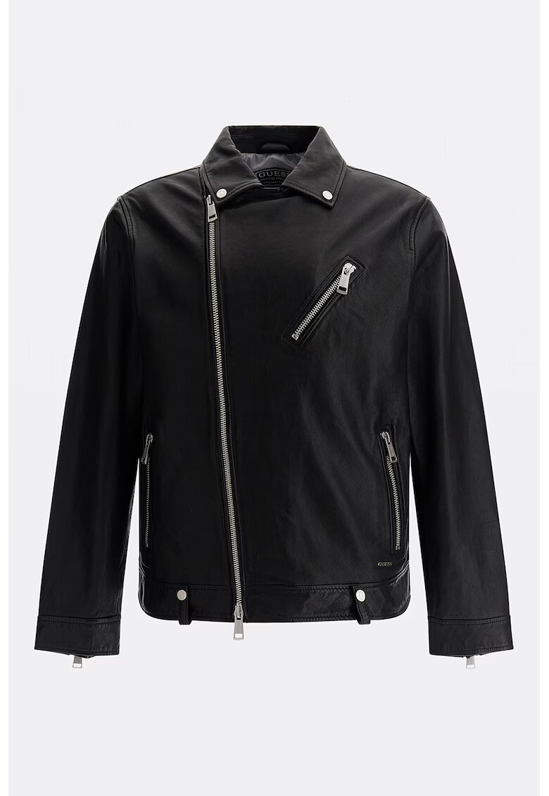 GUESS Jacheta biker de piele cu buzunare cu fermoar - Negru