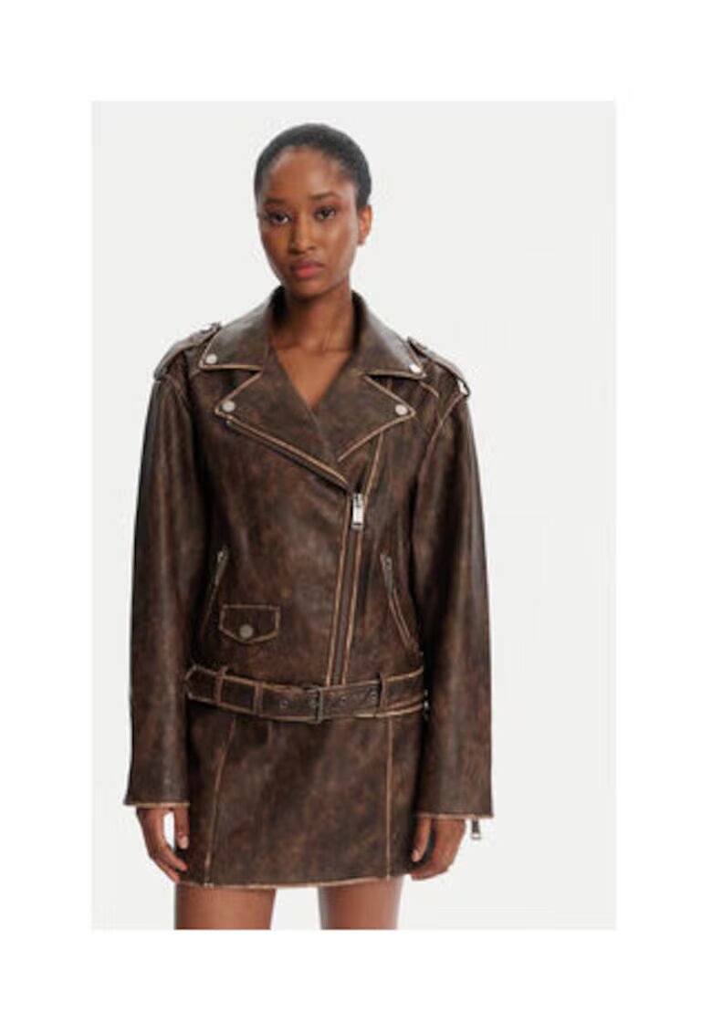 GUESS Jacheta biker din piele ecologica cu buzunare cu fermoar