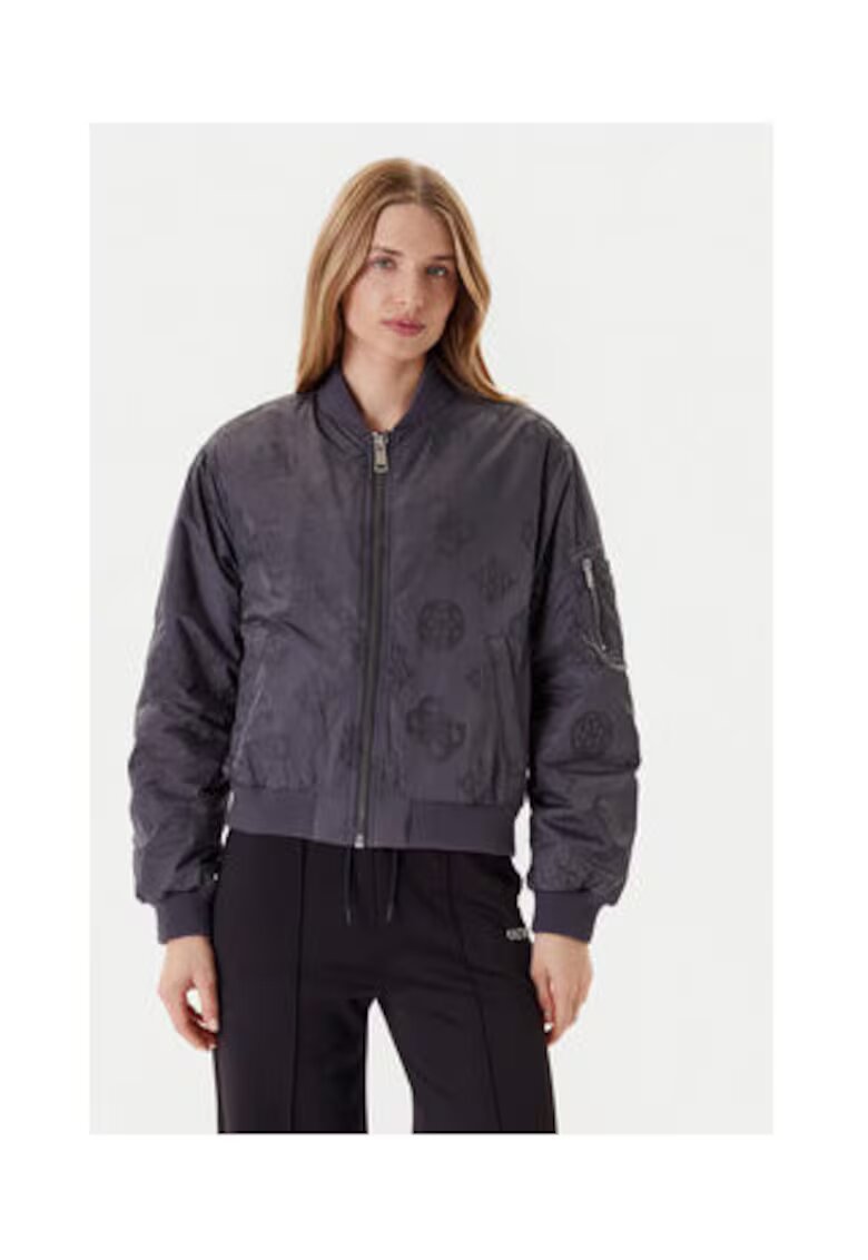 GUESS Jacheta bomber cu fermoar si model logo