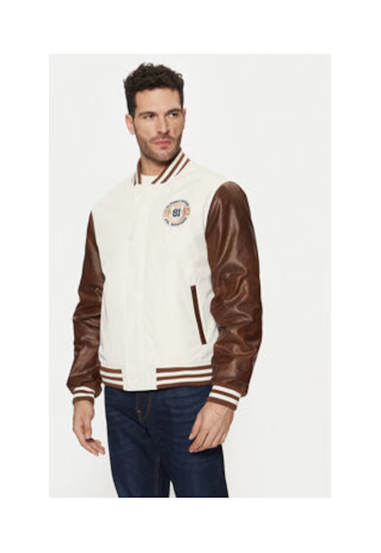 GUESS Jacheta bomber cu maneci contrastante - Alb