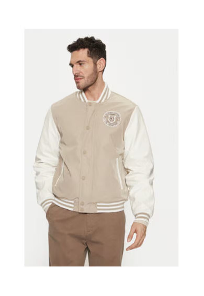 GUESS Jacheta bomber cu maneci contrastante - Bej