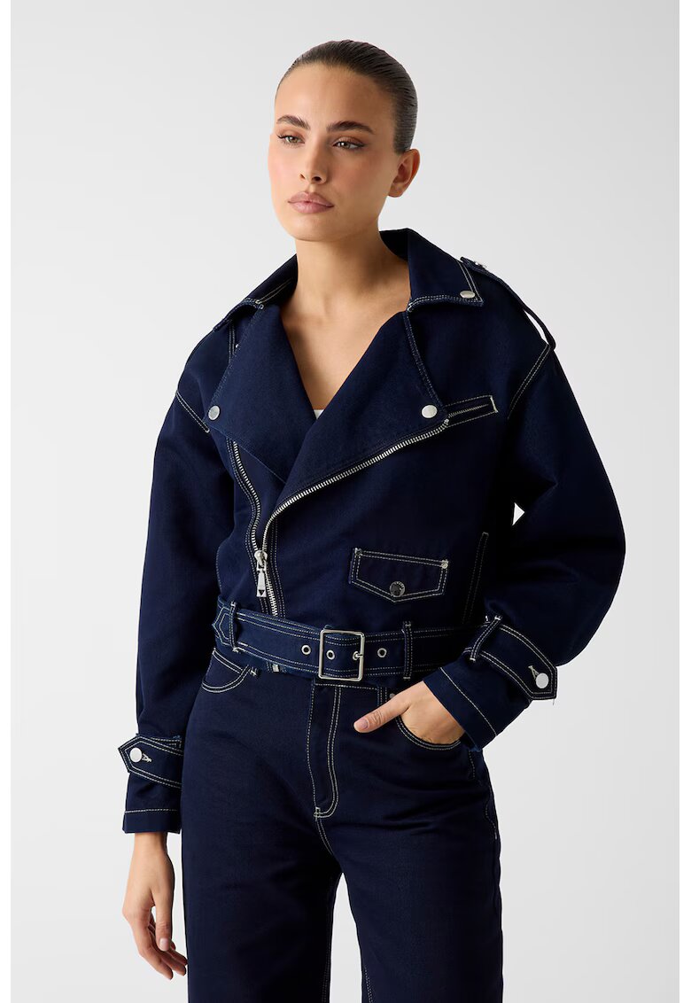 GUESS Jacheta din denim cu revere supradimensionate decupate - Bleumarin