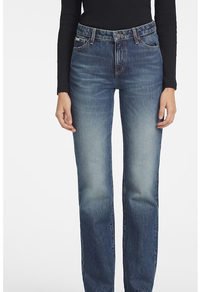 GUESS JEANS Blugi cu croiala dreapta si aspect decolorat - Albastru inchis