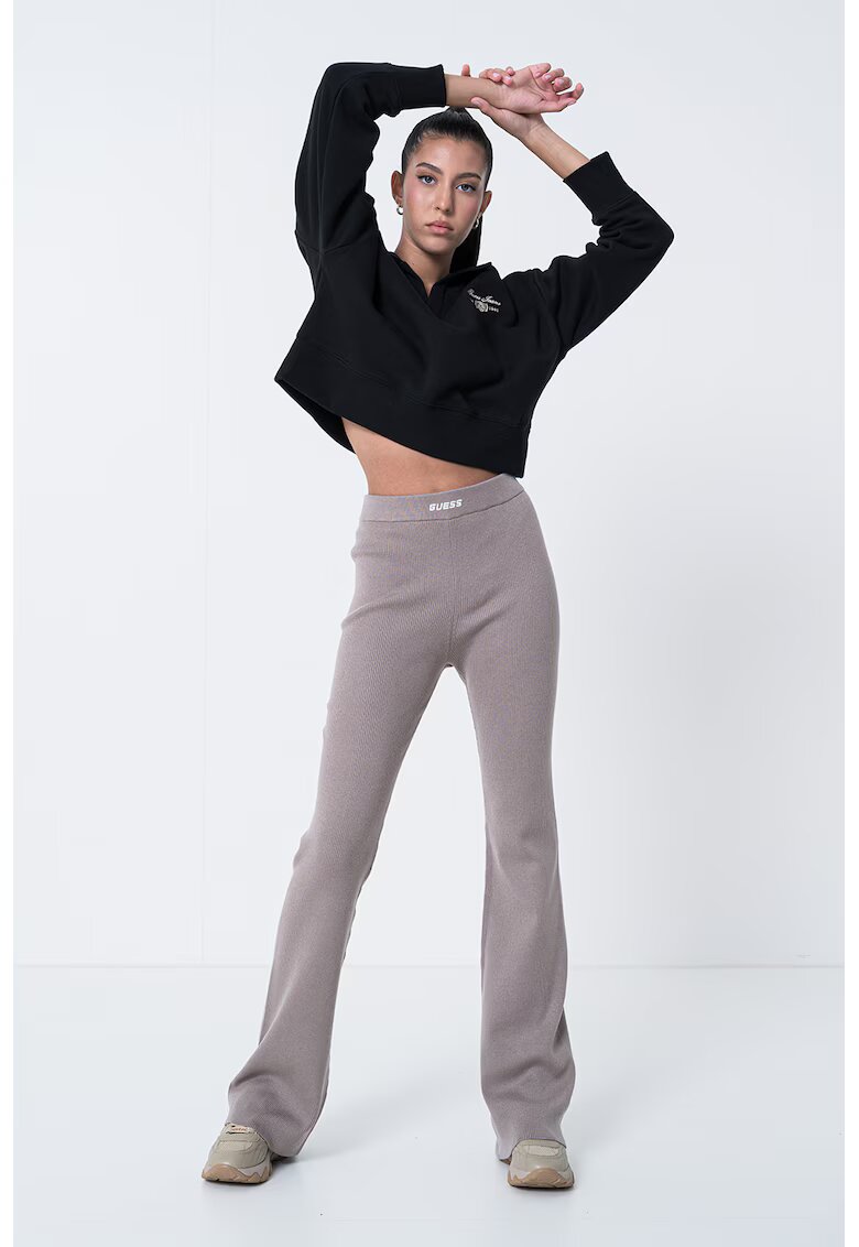 GUESS JEANS Bluza de trening crop cu guler polo - Negru