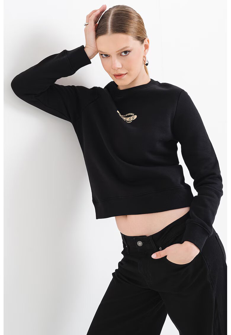 GUESS JEANS Bluza de trening cu decolteu la baza gatului - Negru
